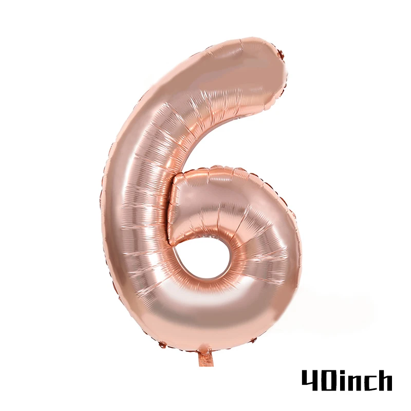40inch number 6 Розовое золото одноразовая посуда Бумага пластины салфетки для стаканчиков соломинки для детей и взрослых из розового золота на день рождения Выпускной Baby Shower поставки - Цвет: 40inch number 6