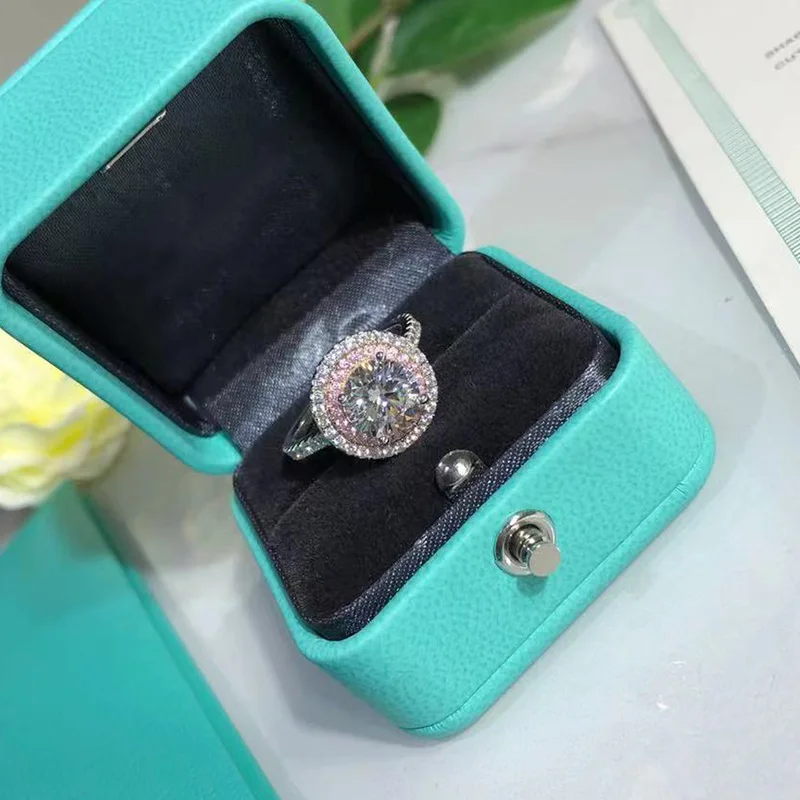 

TIF Original 1:1 LOGO Sparkle With Round Gemstone Wedding Ring High Quality Luxury Jewelry Classic Trend Brand Gift Couple Woman