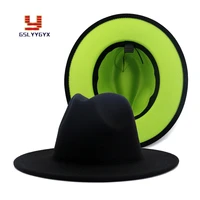 fall winter hot sell fedora hat cotton unisex l xl wide brim women men elegant black lime green patchwork hat