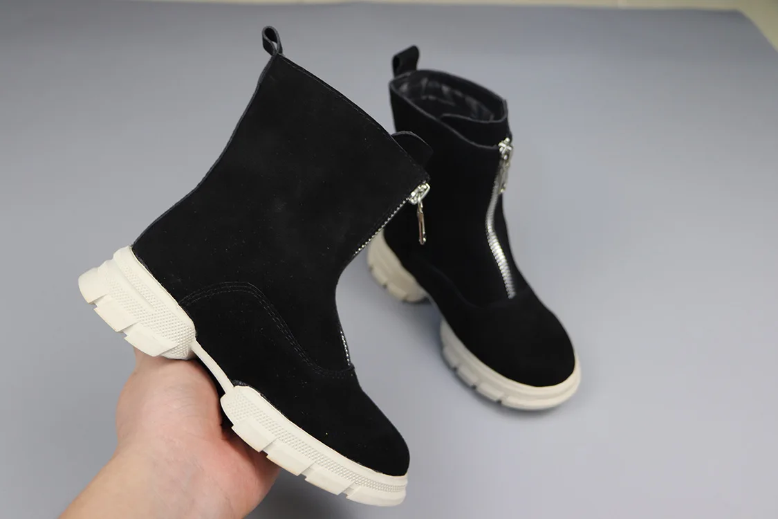 Замшевые кожаные сапоги для маленьких девочек принцессы до середины икры модные