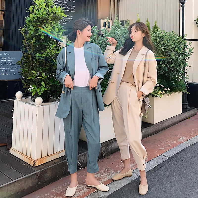 Новый женский офисный комплект из двух предметов однотонная двубортная Женская