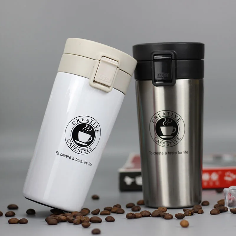 Fashion Design Car Coffee Cup 304 Stainless Steel Double Wall Coffee Mug Bouncing Lid Thermos Bottle Water Bottles