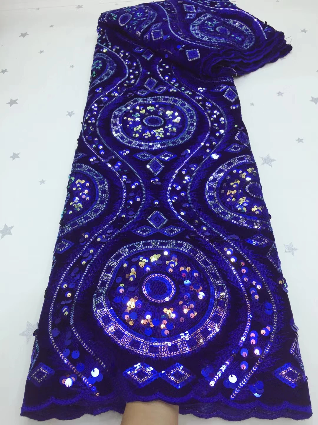 

Роскошная африканская французская бархатная кружевная ткань Королевского синего цвета, нигерийская кружевная ткань с блестками для женск...