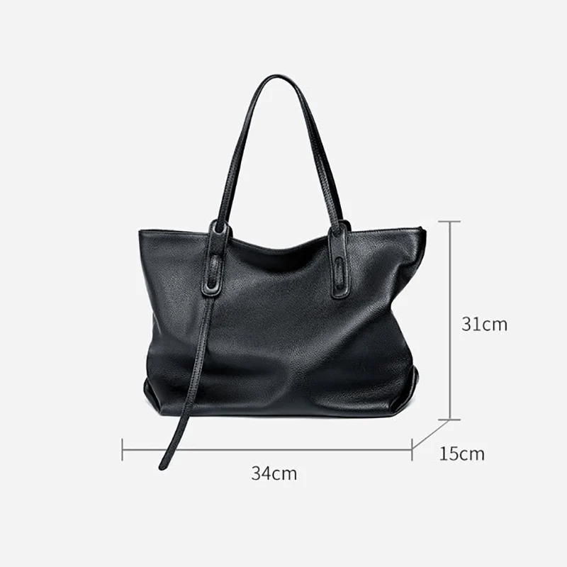 

Women's Tote Bag Genuine Leather Fashion Large Shoulder Shopper Bags for Women 2021 Luxury Designer Purses and Handbags Black