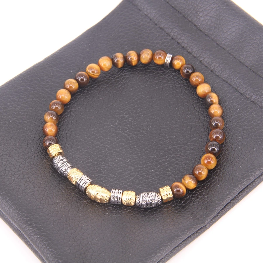 Эластичный браслет Thomas с золотыми бусинами и в виде глаз тигра подвесками на