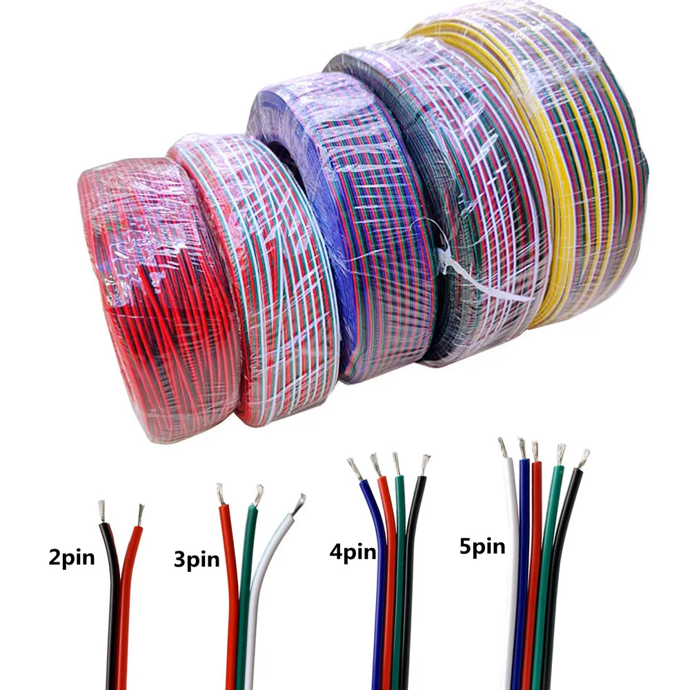 5m 10m 100m LED Connector Wire 2/3/5 Pin LED Cable 4pin RGB Extension Cable For LED Strip WS2812B Pixels Light SM JST Connectors