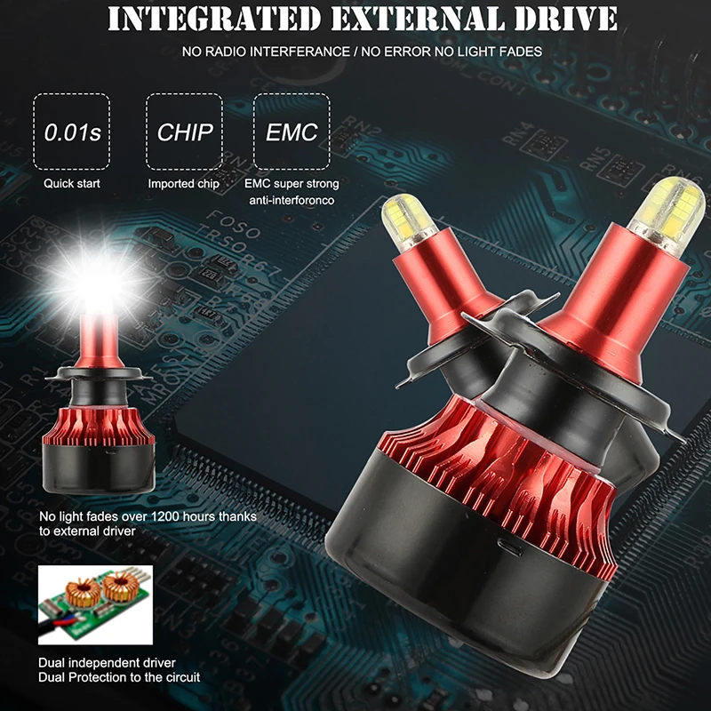 

H7 1800W 270000LM 4-Sides LED Headlight Kit Hi/Lo Power Bulb 6000k