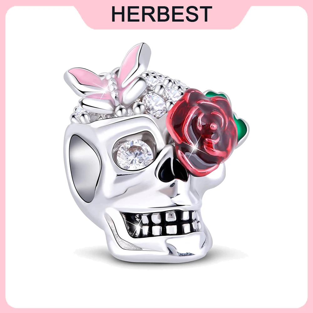 

Аутентичные Подвески в виде Розы, черепа, подходят для оригинального браслета Pandora, женские Украшения «сделай сам», подарок