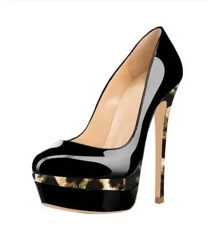 Polite2020 Mirror Hot Selling Women Black Orange Leather Shallow Pumps Sexy Platform Slip on Round Toe Dress Shoes High Heels | Обувь