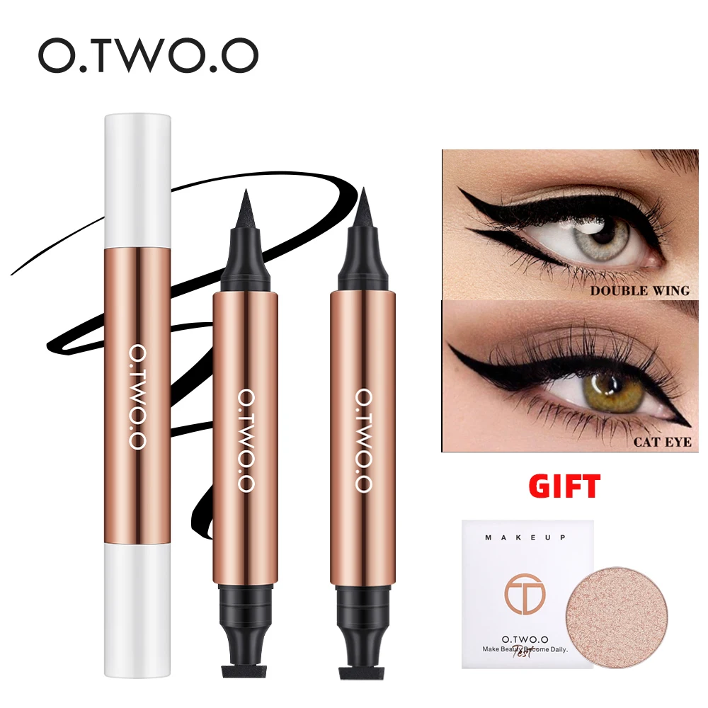 

O.TWO.O 2pcs Eyeliner Stamp Kit Eyeliner Pencil Waterproof Long-lasting Resistant Black Liquid Eyeliner Stamp for Eyes Makeup