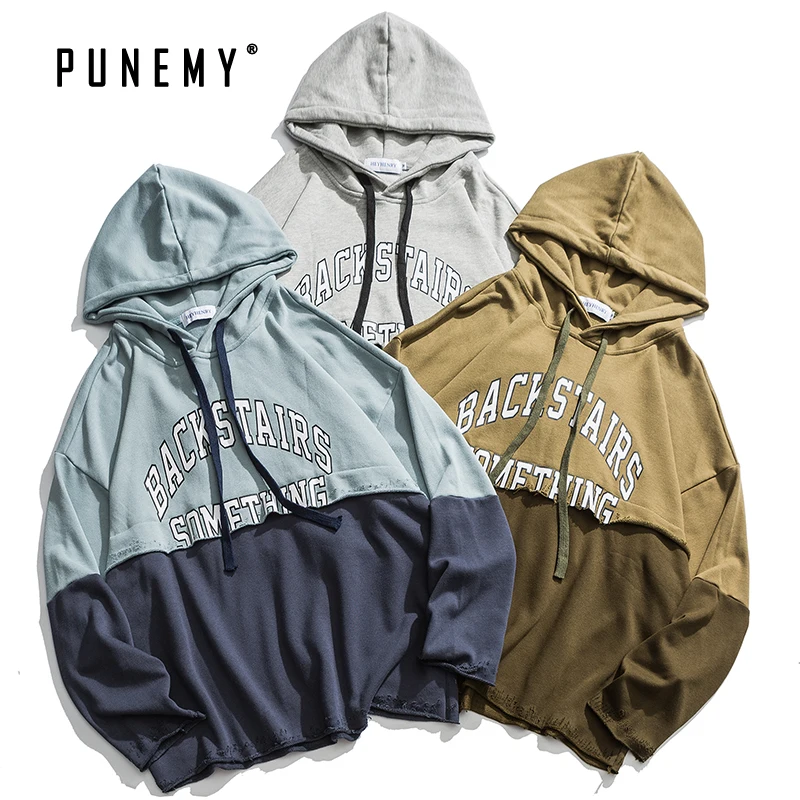 Уличная Ретро Мужская толстовка с капюшоном оверсайз рваные потертые порезы