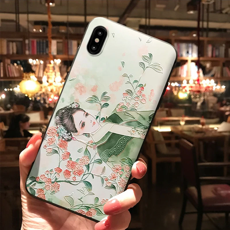 Мультяшный рельефный чехол для телефона с девушкой iPhone 11 12 13 ProMax X XR XS XSMax SE2 мягкая