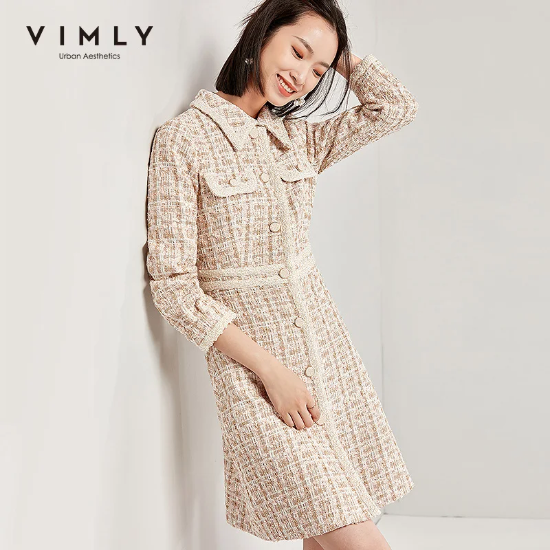 Элегантное женское платье Vimly Осень зима винтажные однобортные платья с отложным