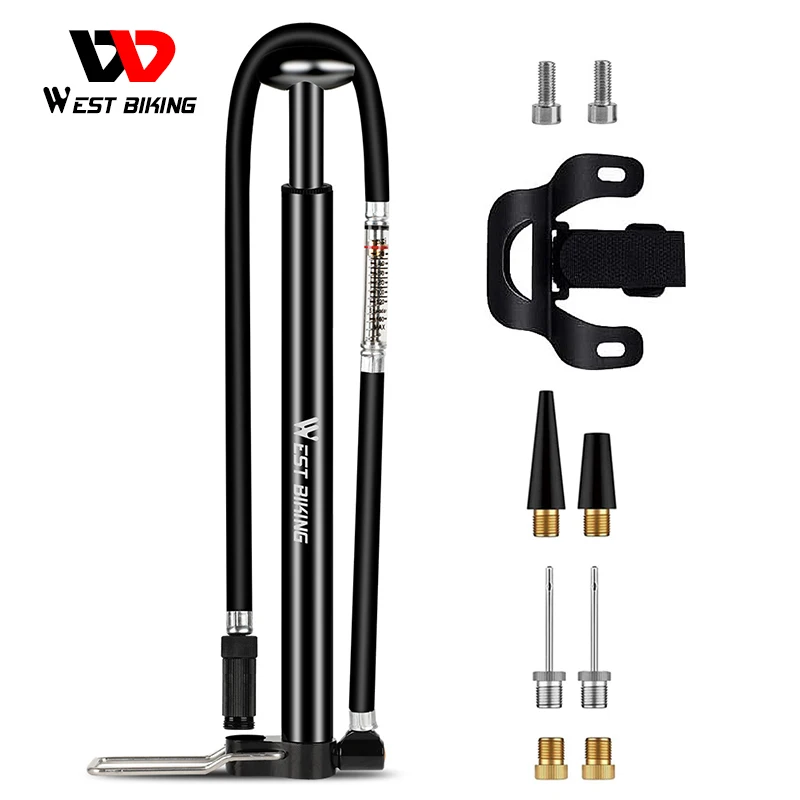 

WEST BIKING Bicycle Pump With Gauge Steel Body 160 PSI Schrader / Presta Valve Bike Air Pump Inflator Needle Foot Bike Pump