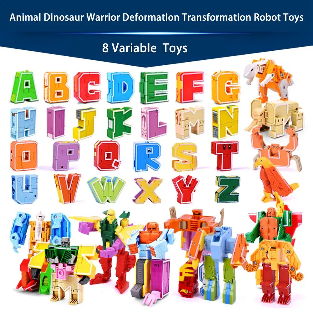 

26 letter A-Z Alphabet Robot lyricsbots Animal Dinosaur Warrior Deformation Action Figures Transformation robot toy robo for kid