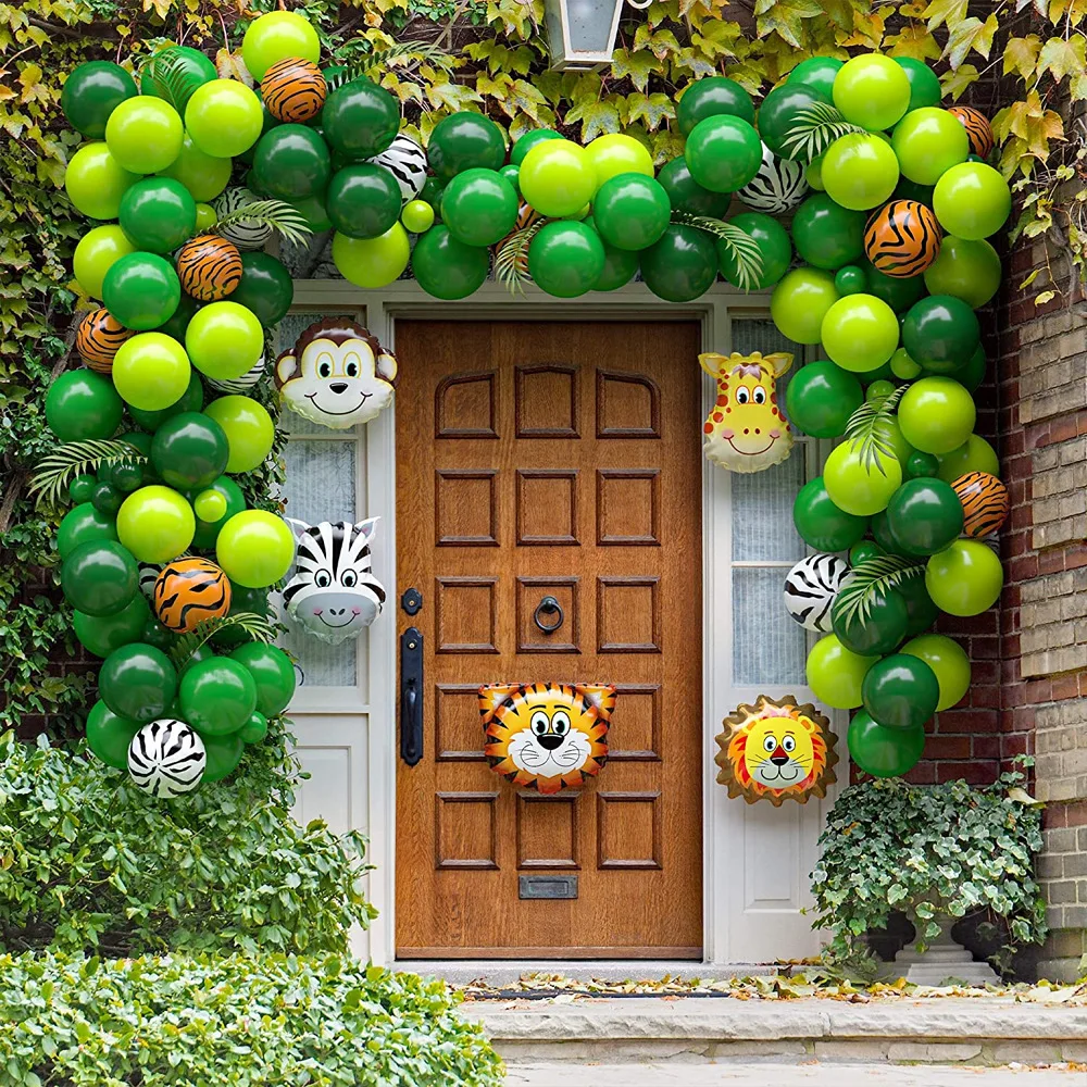 Juego de globos de animales del bosque verde oscuro, globos de aluminio con hojas artificiales para ni&ntilde;os, ni&ntilde;os y ni&ntilde;as, suministros para fiesta de cumplea&ntilde;os y Baby Shower-1