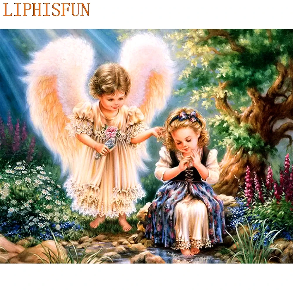

Diamond Painting Cross Stitch Full Square Round Picture of Rhinestone DIY Mosaic Embroidery Angel New Year Gift