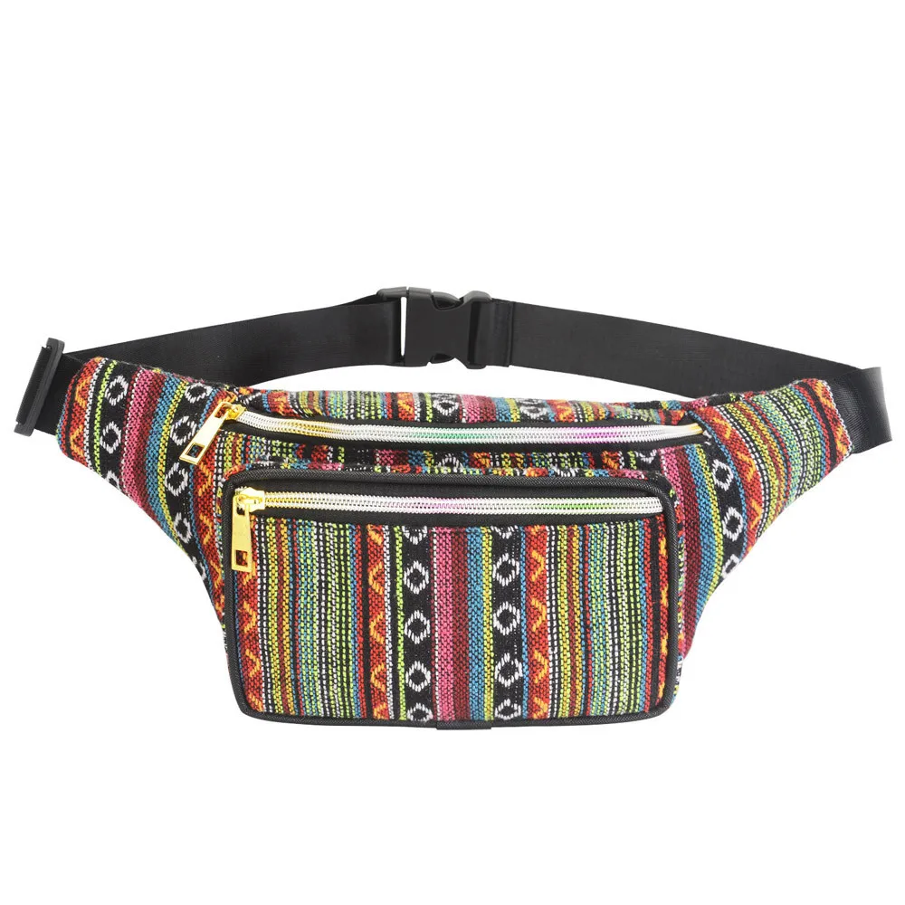 

JOYHO New Women Fanny Pack 5 Colors Fabric Waist Packs Bohemian Style Waist Bag 2 Pocket Waist Belt Bag Travel Phone Pouch