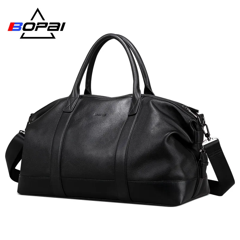 

BOPAI 100% Genuine Leather Men Travel Bags Top Layer Cow Leather Handbag Duffle Bag Waterproof Luggage Bag Business Weekend Bags