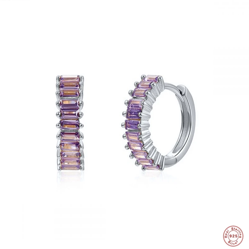 

925 Sterling Silver CZ White,Black,Green,Purple,Ruby Zircon Small Hoop Earrings for Women Gold color Earrings Fashion Jewelry