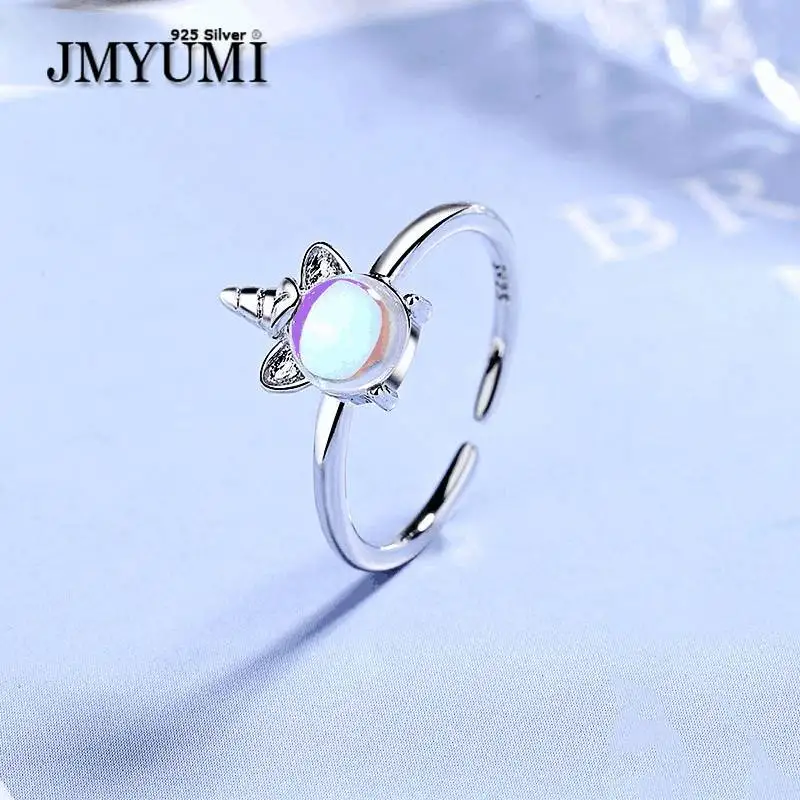 

JMYUMI 925 Sterling Silver Creative Unicorn Finger Ring for Women New Terndy Rhinestone Handmade anillos Engagement Jewelry