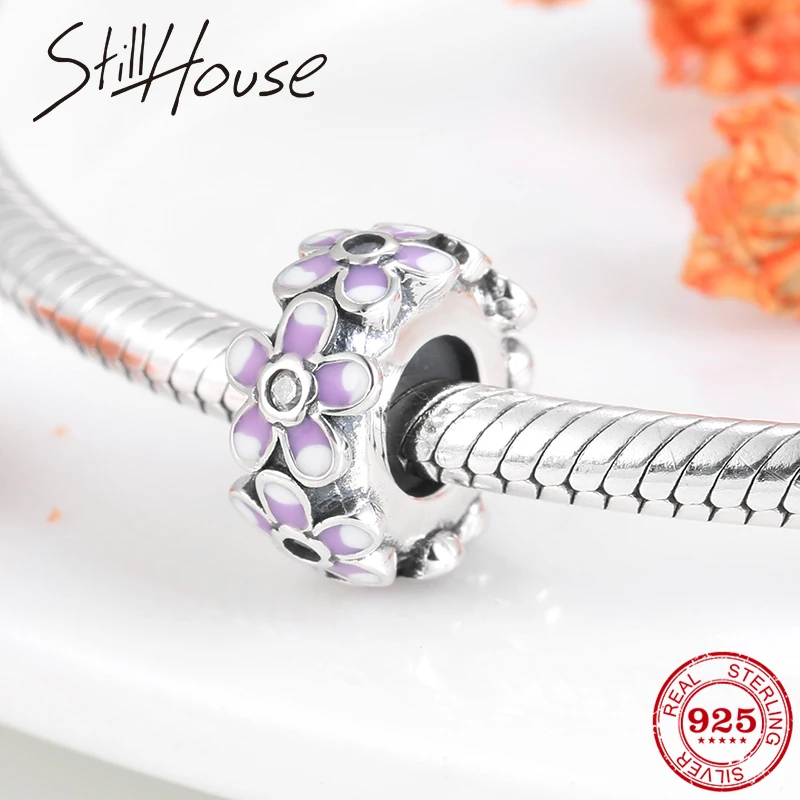 Бусины из стерлингового серебра 925 фиолетовые белые цветы разделительные пробки