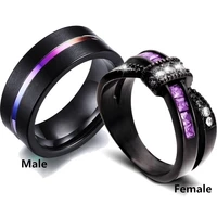 fashion couple rings trendy rainbow tungsten carbide mens ring cute bow purple rhinestones zircon rings set wedding ring gift