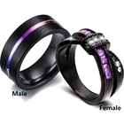 Кольцо модные пары колец с радужным вольфрамовым карбидом для мужчин, милый комплект колец с фиолетовыми Стразы и бантом, обручальное кольцо в подарок