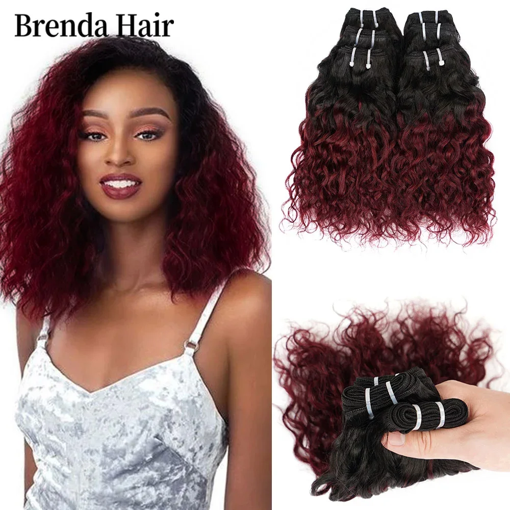 

6 Pcs/Lot Curly Human Hair Bundles Brazilian Hair Weave Bundles 8 Inch 1B 99J Ombre Hair Bundles Short Hair Extensions