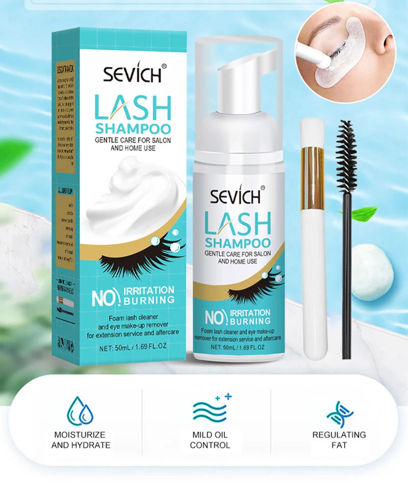 

Sevich Eyelash Extensions Brush Shampoo Kit 50ml Cleaning Foam for Women No Stimulation Eye Lash Glue Cleaner Pump Design