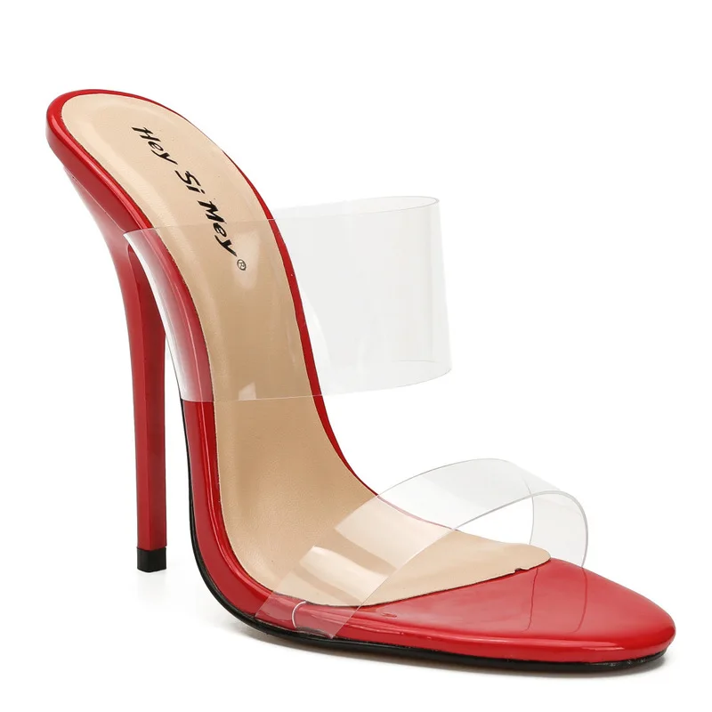 

Women Sandals 13CM Thin High Heels Sandals Chaussures Femme PVC Slip On Round Toe fashion Dress Party Wedding shoes for women