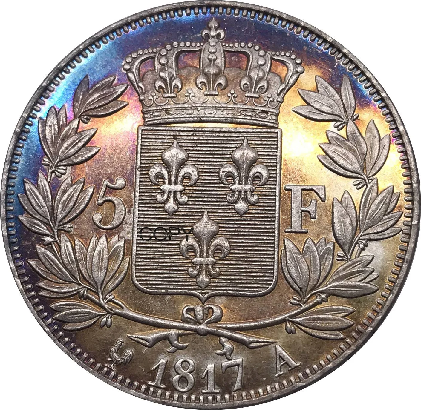 Монета с надписью Edge France 1817 А 5 франков-Луис 18-луис головой металлическая