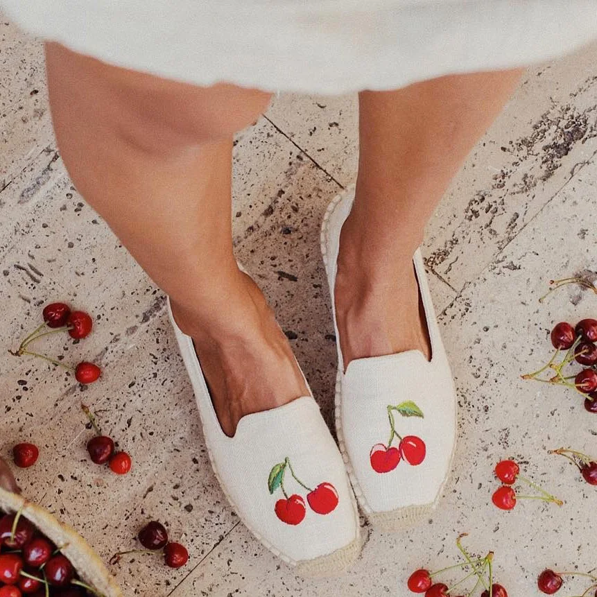 Женские эспадрильи на плоской подошве с принтом вишни|Обувь без каблука| |