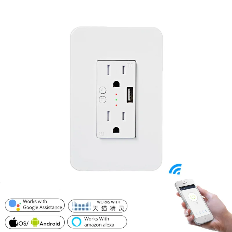 

Смарт-розетка настенная с дистанционным управлением и USB-управлением