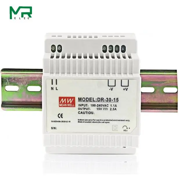 DR-30-5 100~ 240V AC рейка 30W импульсный источник питания 5V 5A Промышленный DIN импульсный источник питания DR-30-5 DR-12 DR-30-15 - Цвет: DR-30-15
