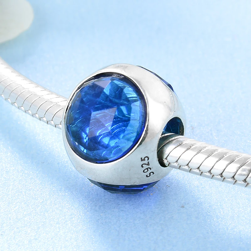 Модные сверкающие темно-синие CZ бусы из стерлингового серебра 925 пробы подходят к