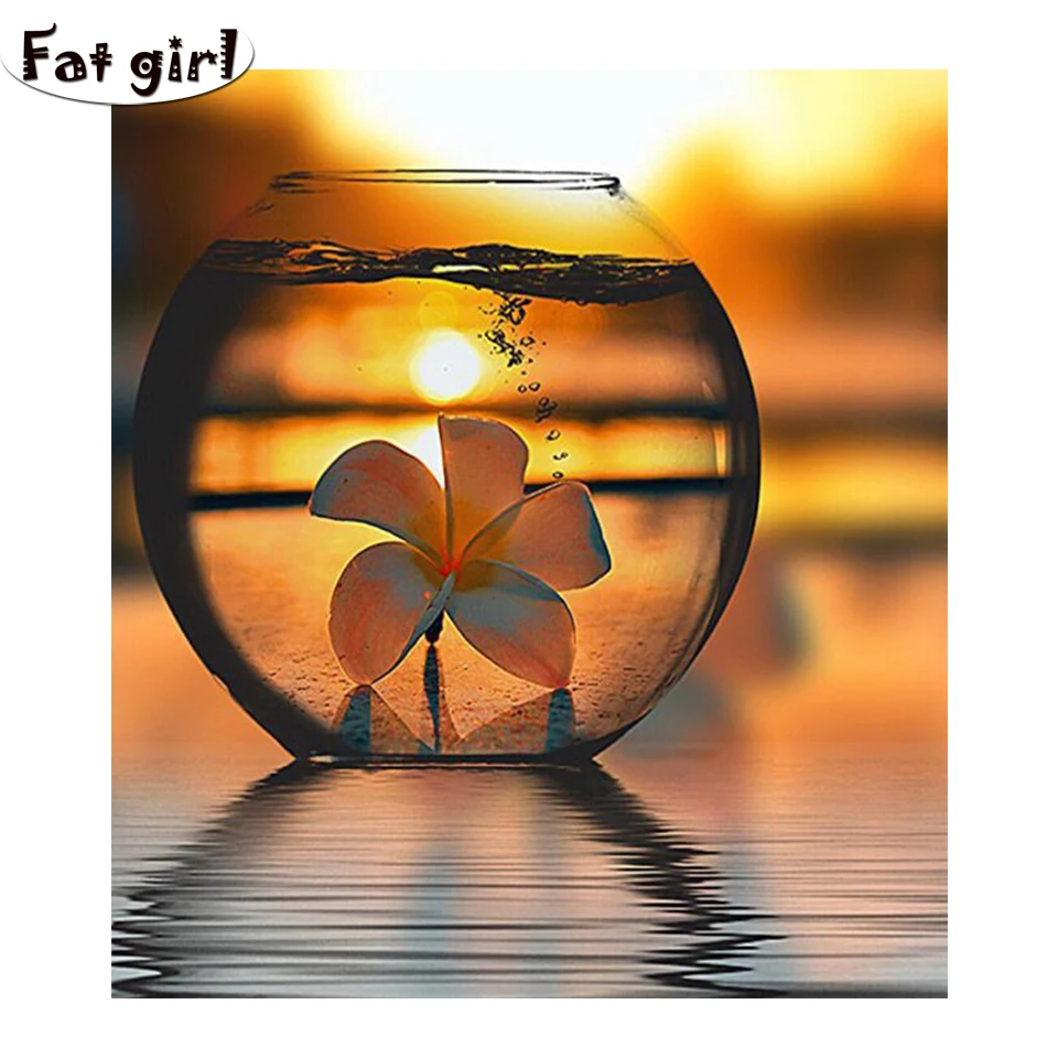 

Frangipani in crystal cup Full square Round drill Diamond embroidery 5D diamond Painting Cross Stitch Rhinestone Mosaic decor