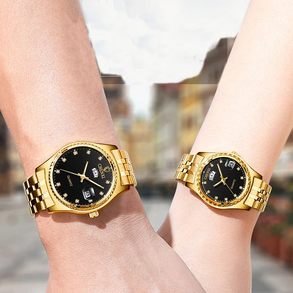 

Luxury Diamond Watches 2020 New CHENXI Men Yellow Gold Watches Luxury Business Stainless Steel Quartz Watches erkek kol saati