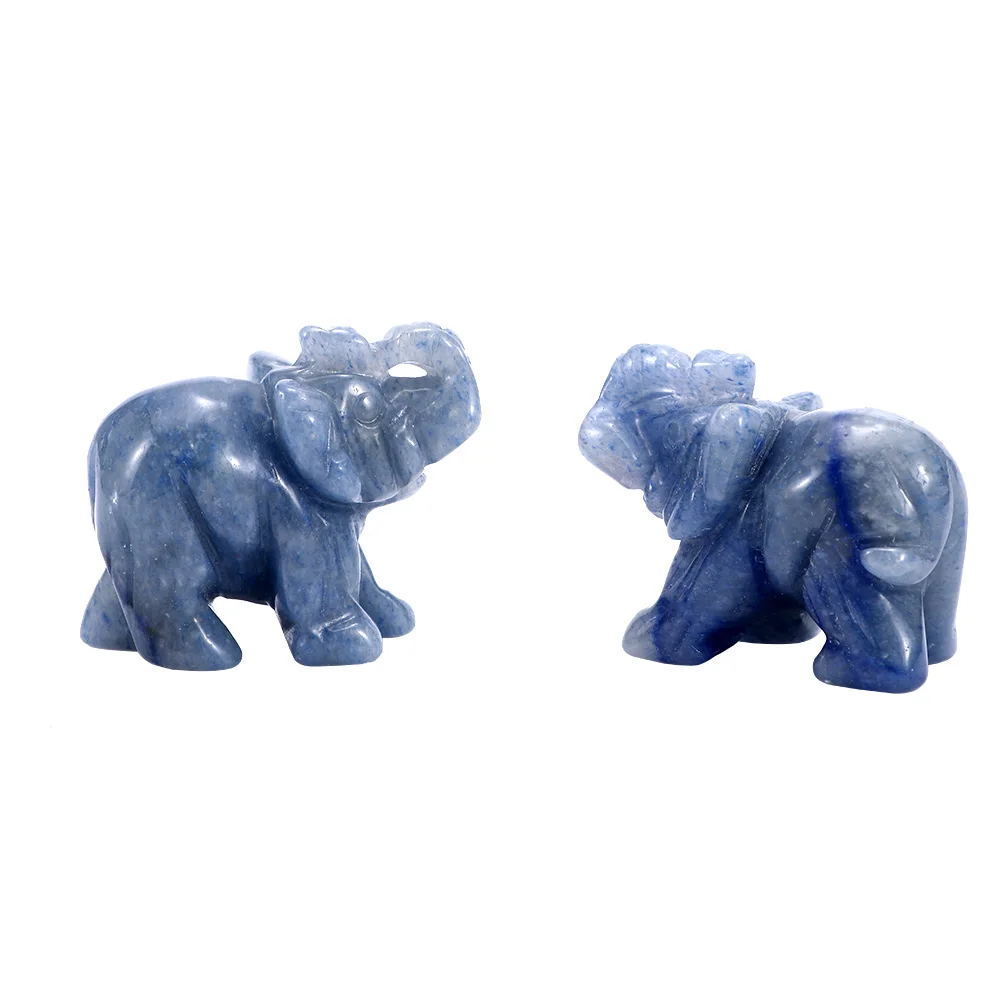 

Figurines Craft Carved Natural Stone Blue Mini Aventurine Carved Elephant Animals Statue for Home Decoration