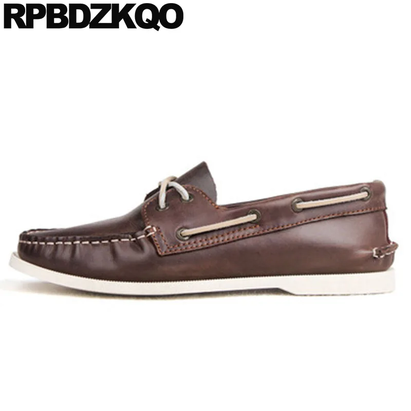 Italy Real Leather Cowhide British Style Men Shoes Luxury Brand Spring Brush High Quality Driving Genuine Boat Brown Rubber | Обувь