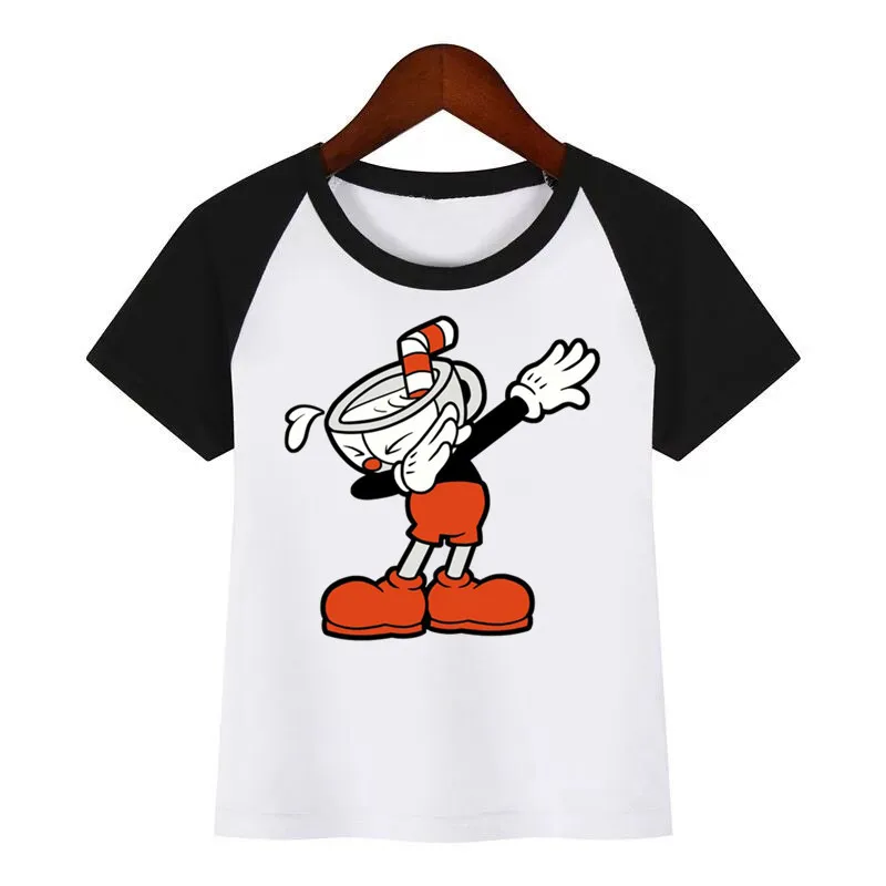 Детская футболка с мультяшным принтом Cuphead Детские Дизайнерские летние топы Dabbing