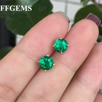 ffgems 100 solid 10k gold lab created colombia emerald cce earring simple round green fine jewelry for women lady gift box