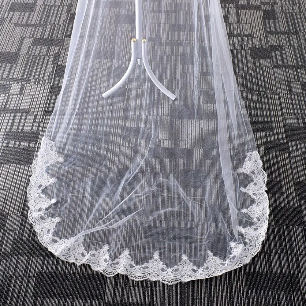 

3m One Layer Wedding Veil Long Lace Edge White Ivory Cathedral Wedding Veil Marriage Voile Wedding Party Supplies