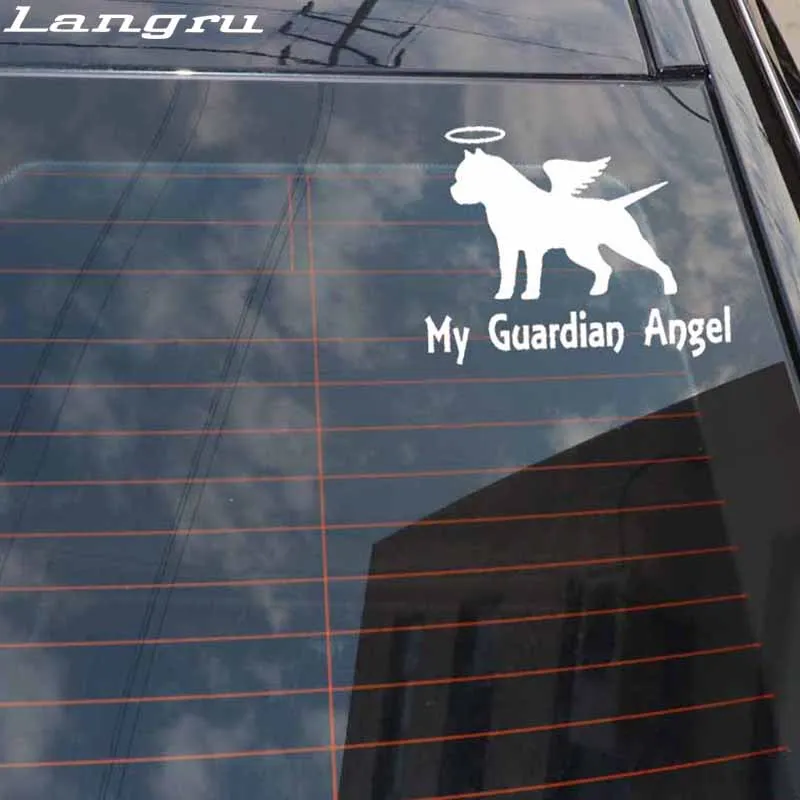 Langru 14.2*11.1CM Fun My Guardian Angel Pitbull Car Sticker Vinyl Decals Bully Dog Graphics Accessories Jdm | Автомобили и