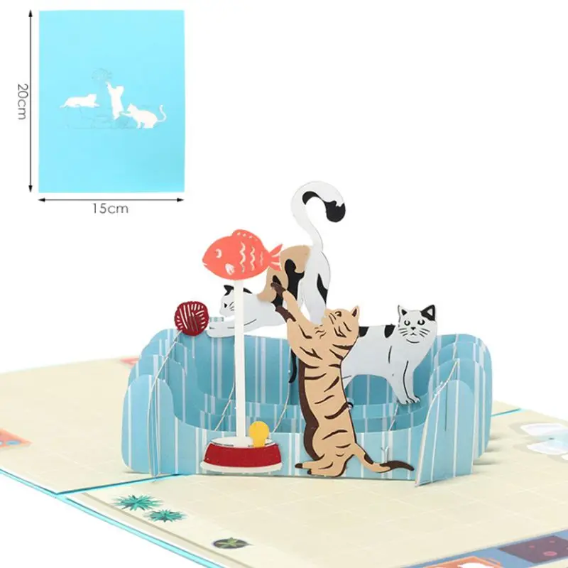 

DIY Greeting Cards Handmade Birthday Wedding Invitation 3D Up Card Cat Fish