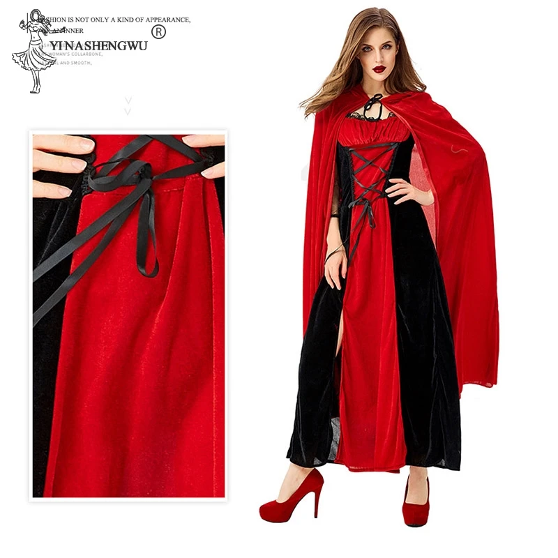 Deluxe Halloween Sexy Adult Women Vampire Costumes Victorian Vamp Fancy Party Dress Red and Black Witch Female Costumes