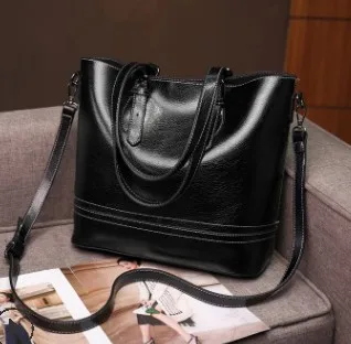 Сумка из натуральной кожи, женская сумка, Bolsos Mujer, роскошные сумки, женские сумки, дизайнерские винтажные Ретро большие вместительные повседневные сумки C817 - Цвет: Черный