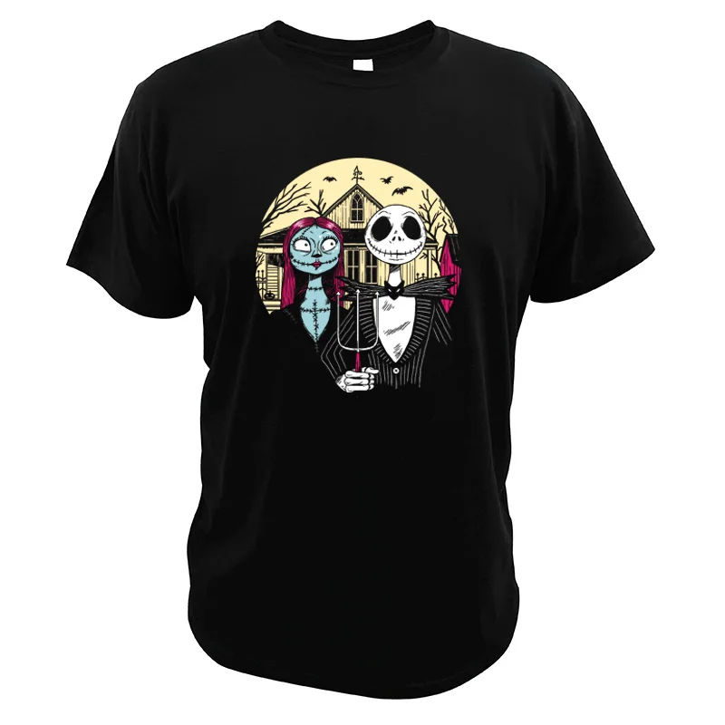 Jack Skellington T shirt Sally American Gothic Grant Wood Movies Soft Tops The Nightmare Before Christmas Tee Shirt |