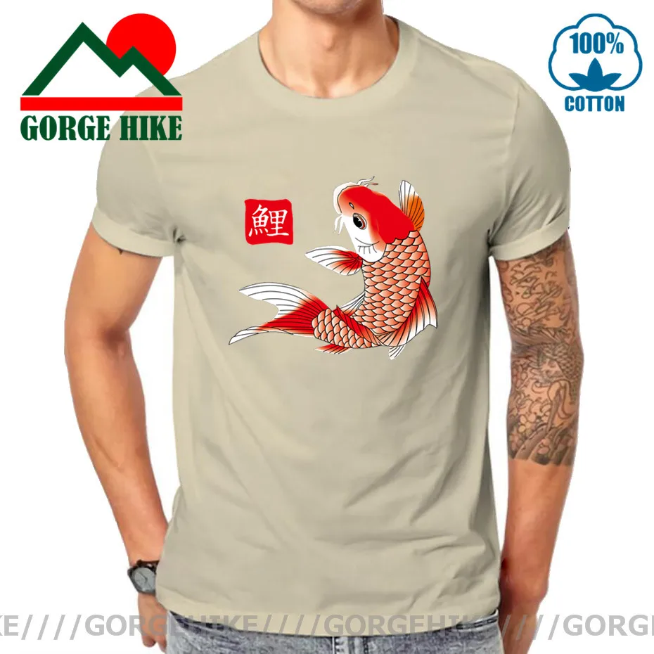Японские иероглифы Стиль Koi со стилизованным изображением рыбки футболка для