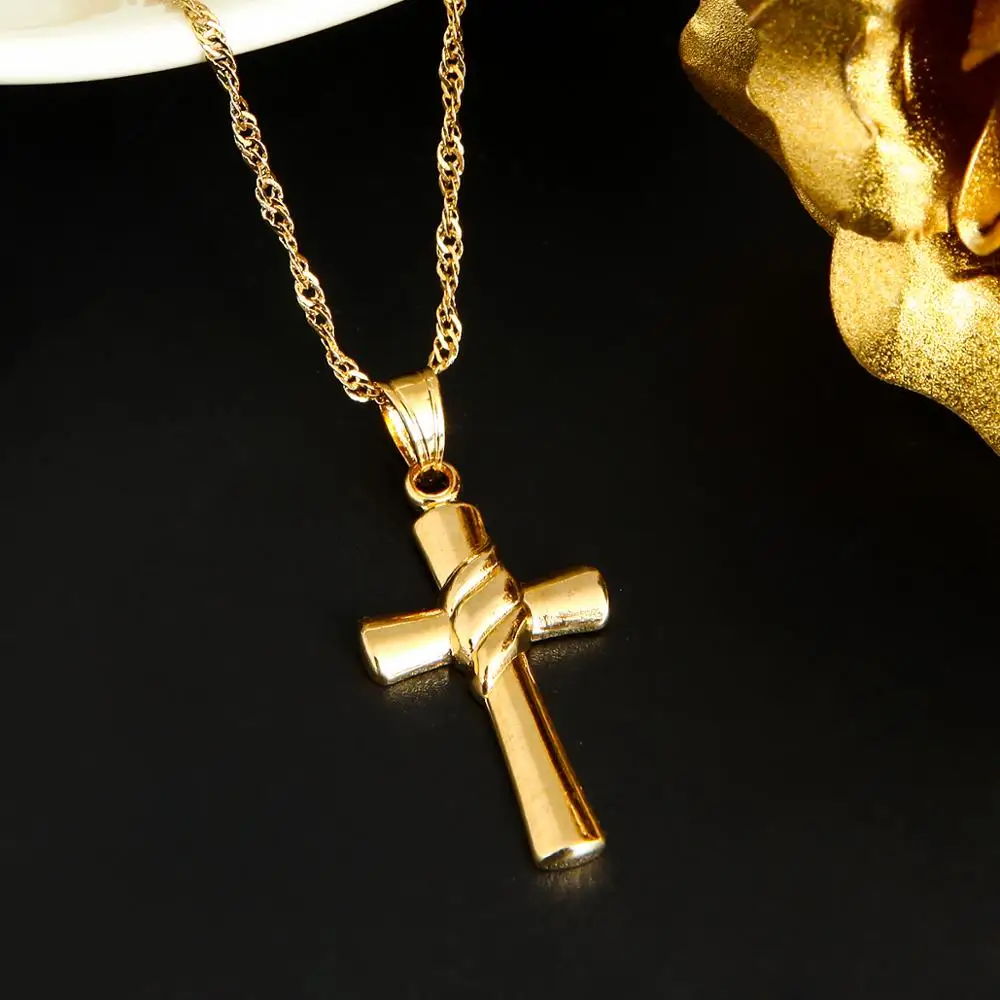Gold Color Cross Pendant Necklace Women Girl Kids Mini Charm Crucifix Christian Ornaments Jewelry